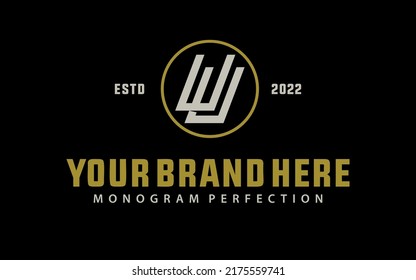 Monogram Logo, Initial letters U or UU, Interlock, Modern, Sporty, Cream and Gold Color on Black Background