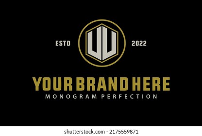 Monogram Logo, Initial letters U or UU, Modern, Sporty, Cream and Gold Color on Black Background