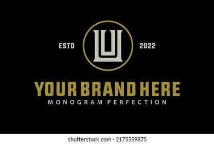 Monogram Logo, Initial letters U or UU, Modern, Sporty, Cream and Gold Color on Black Background