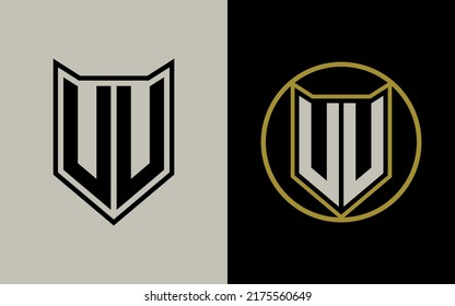 Monogram Logo, Initial letters U or UU, Modern, Sporty, Black, Cream and Gold Color