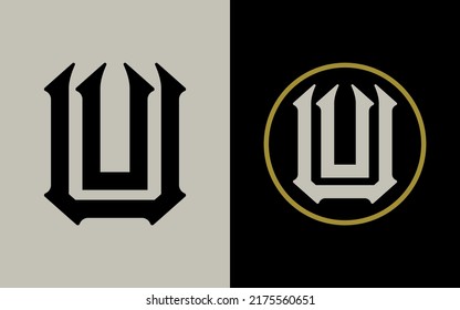 Monogram Logo, Initial letters U or UU, Modern, Sporty, Black, Cream and Gold Color