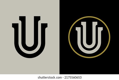 Monogram Logo, Initial letters U or UU, Modern, Sporty, Black, Cream and Gold Color