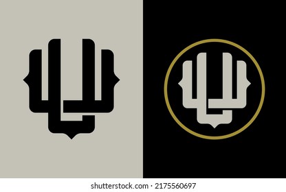 Monogram Logo, Initial letters U or UU, Interlock, Modern, Sporty, Black, Cream and Gold Color