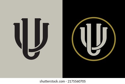 Monogram Logo, Initial letters U or UU, Interlock, Modern, Sporty, Black, Cream and Gold Color