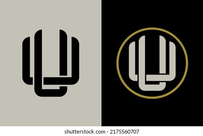 Monogram Logo, Initial letters U or UU, Interlock, Modern, Sporty, Black, Cream and Gold Color