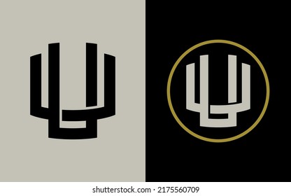 Monogram Logo, Initial letters U or UU, Interlock, Modern, Sporty, Black, Cream and Gold Color