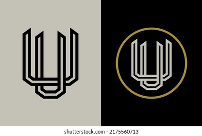 Monogram Logo, Initial letters U or UU, Interlock, Modern, Sporty, Black, Cream and Gold Color