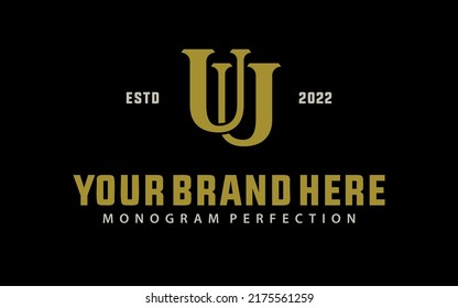 Monogram Logo, Initial letters U or UU, Interlock, Vintage, Classic, Cream and Gold Color on Black Background