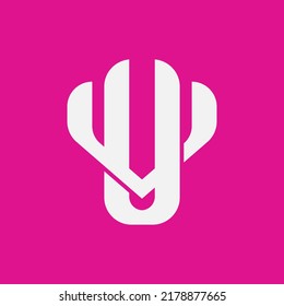 Monogram Logo, Initial letters U, V, UV or VU, Interlock, Modern, Sporty, White Color on Pink Background