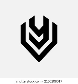 Monogram Logo, Initial letters V, Y, VY or YV, Modern, Sporty, Black Color on White Background