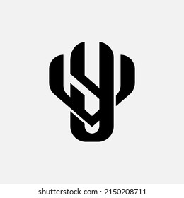 Monogram Logo, Initial letters V, Y, VY or YV, Interlock, Modern, Sporty, Black Color on White Background