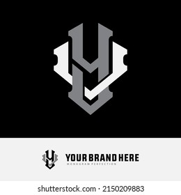 Monogram Logo, Initial letters V, Y, VY or YV, Interlock, Modern, Sporty, White and Grey Color on Black Background