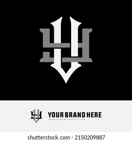 Monogram Logo, Initial letters V, Y, VY or YV, Interlock, Modern, Sporty, White and Grey Color on Black Background