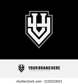Monogram Logo, Initial letters V, Y, VY or YV, Interlock, Modern, Sporty, White and Grey Color on Black Background