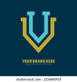 Monogram Logo, Initial letters V or VV, Modern, Sporty, Blue and Yellow Color on Navy Blue Background