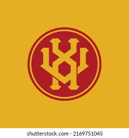 Monogram Logo, Initial letters V, X, VX or XV, Interlock, Modern, Sporty, Red and Yellow Color on Yellow Background