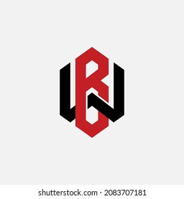 Monogram logo, Initial letters W, B, WB or BW, red and black color on white background