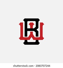 Monogram logo, Initial letters W, B, WB or BW, red and black color on white background