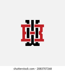 Monogram logo, Initial letters W, B, WB or BW, red and black color on white background