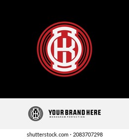 Monogram logo, Initial letters W, B, WB or BW, red and white color on black background