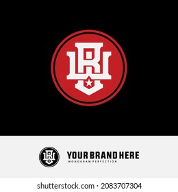 Monogram logo, Initial letters W, B, WB or BW, red and white color on black background