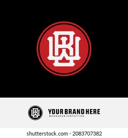 Monogram logo, Initial letters W, B, WB or BW, red and white color on black background