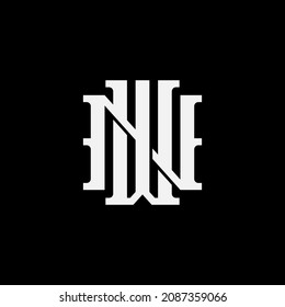 Monogram logo, Initial letters W, N, WN or NW, white color on black background