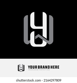 Monogram Logo, Initial letters W, Y, WY or YW, Interlock, Modern, Sporty, White and Grey Color on Black Background