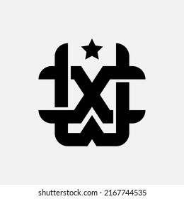 Monogram Logo, Initial letters W, X, WX or XW, Interlock, Modern, Sporty, Black Color on White Background