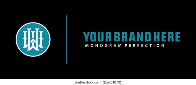 Monogram Logo, Initial letters W or WW, Interlock, Vintage, Classic, White and Tosca Color on Black Background