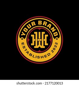 Monogram Logo, Initial letters W, H, WH or HW, Interlock, Modern, Sporty, Yellow and Red Color on Black Background