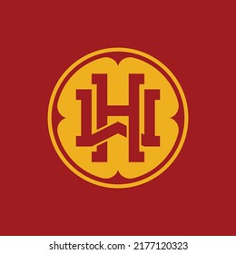 Monogram Logo, Initial letters W, H, WH or HW, Interlock, Modern, Sporty, Yellow and Red Color on Red Background