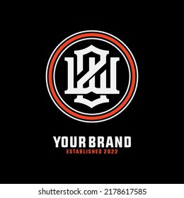 Monogram Logo, Initial letters W, Z, WZ or ZW, Interlock, Modern, Sporty, White and Orange Color on Black Background
