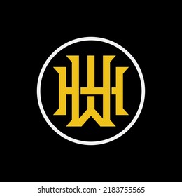 Monogram Logo, Initial letters W, H, WH or HW, Interlock, Modern, Sporty, White and Yellow Color on Black Background