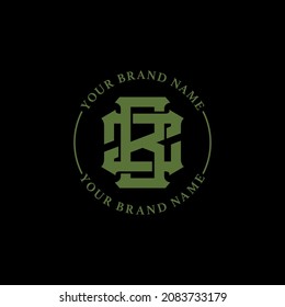 Monogram logo, Initial letters Z, B, ZB or BZ, green color on black background