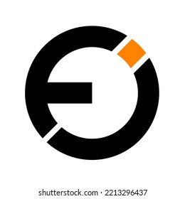 monogram logo. initials F and J. The logo is circular. one part is colored orange as the dot of the letter J.