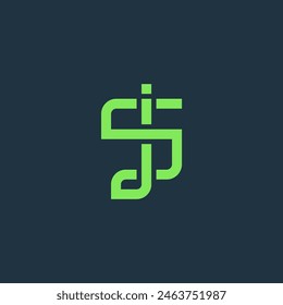  The monogram logo with the initials JS SJ is green on a blue background. logo for digital business or technology