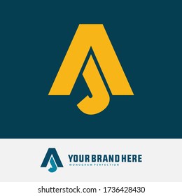 Monogram Logo Buchstaben A, J, AJ oder JA modern, einfach, sportlich, gelb auf blauem Tosca Hintergrund