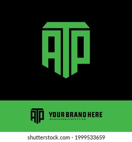 Monogram logo letter A, P, T, APT, ATP, PAT, PTA, TAP or TPA  modern, simple, sporty, green color on black background