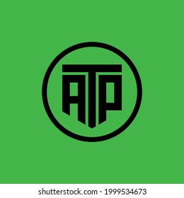 Monogram logo letter A, P, T, APT, ATP, PAT, PTA, TAP or TPA  modern, simple, sporty, black color on green background