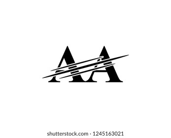 The monogram logo letter AA is sliced black