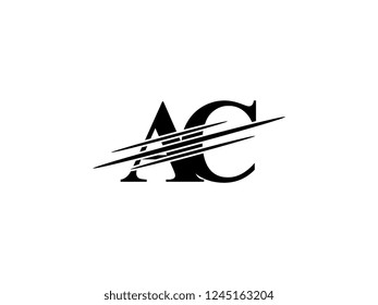 The monogram logo letter AC is sliced black