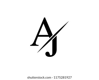 The monogram logo letter AJ is sliced