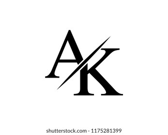 The monogram logo letter AK is sliced