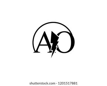 The monogram logo letter AO is split by lightning