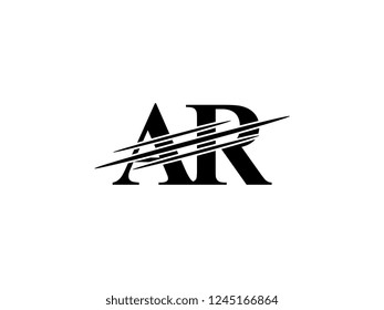 The monogram logo letter AR is sliced black