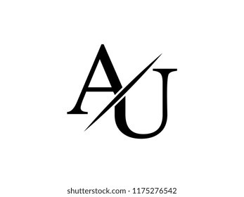 The monogram logo letter AU is sliced