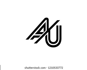 The monogram logo letter AU is sliced black