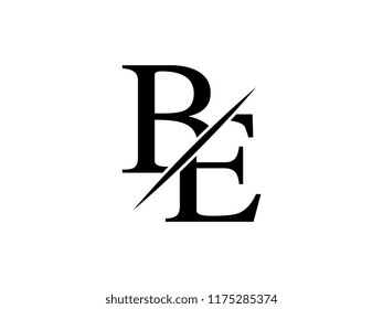 The monogram logo letter BE is sliced