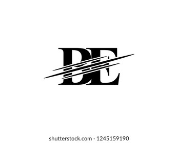 The monogram logo letter BE is sliced black